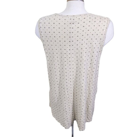 Lucky Brand Tank Top Womens Size XL Linen Blend Beige Blue Applique Diamond Dot - Picture 5 of 8